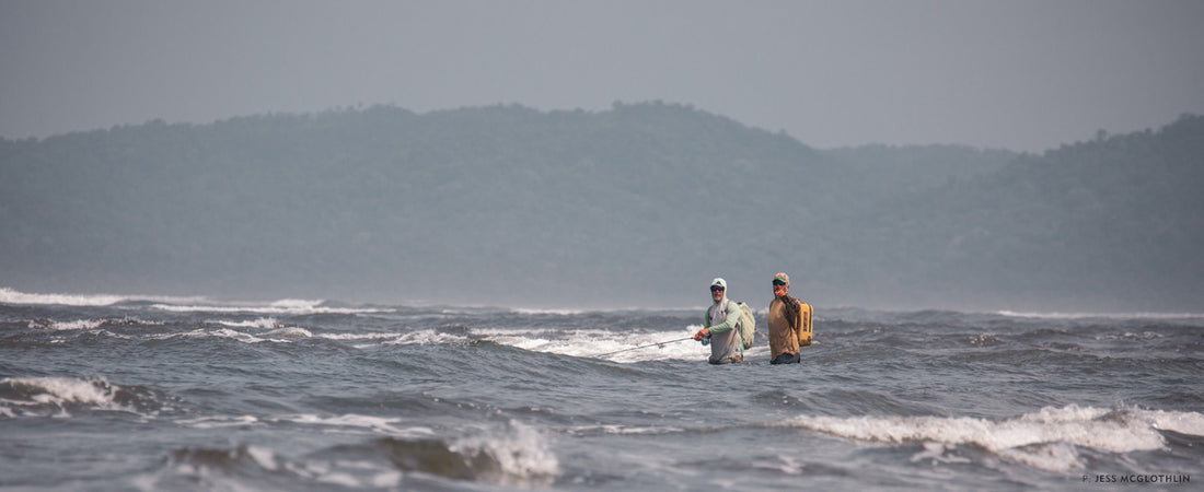 Guide Nico Lindenmayer and guest Jason Moore explore on foot. There’s no shortage of water to fish along the coast of the Darién Gap—only a shortage of time and tides.