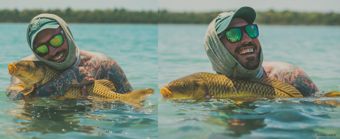 “While on a fishing trip to northern Michigan in 2023, we decided that if Dan Santoro landed a carp, we would recreate the image of Kintaro fighting the koi from Japanese mythology.”  Photos: Danny Reed