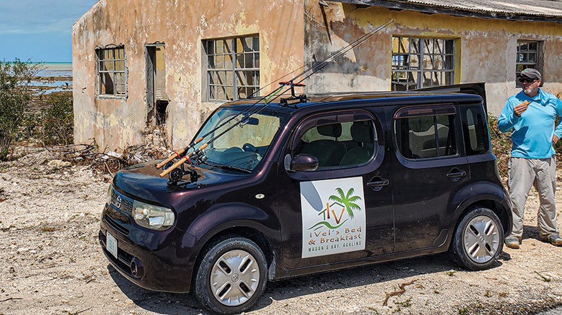 Grabbing a quick snack between tides next to one of many ruins on Acklins Island, Bahamas—this one an abandoned church. Our prayers to stop the perpetual 20-knot easterlies went unanswered. Photo: Jim Leedom