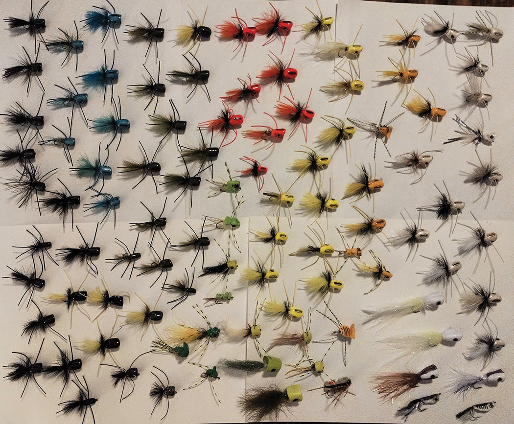103 bugs ready to go when the water hits 50 degrees and the bass start cruising the surface again.