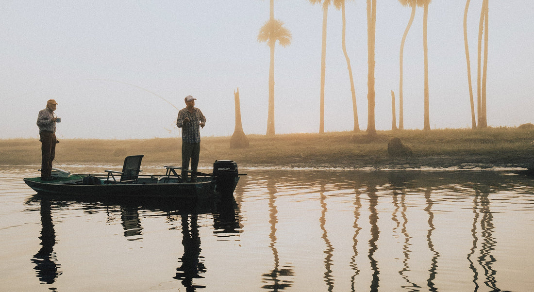 “The late Flip Pallot (left) and Blane Chocklett share a skiff on Florida’s St. John’s River. Photo: Oliver Sutro